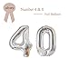 Silver 40 Number Balloons Big Giant Jumbo Large Number 40 Foil Mylar Balloons for Women Men 40th Birthday Party Supplies 40 Anniversary Events Decoration