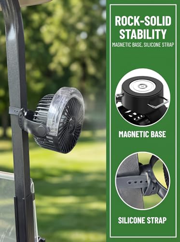 2-Pack Magnetic Golf Cart Misting Fan with Heavy-Duty Strap, 12000mAH Battery Operated Portable Fan with 4 Speeds, LED, Timer, Suitable for EZGO Club Car Yamaha, Golf Cart & Camping Accessories 2026