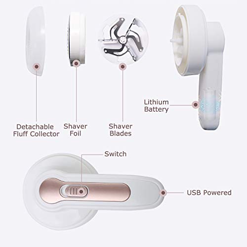 Fabric Shaver and Lint Remover, Portable USB Rechargable Quick Effectively Sweater Shaver Fabric Fuzz Remover for Clothes Blanket Curtain Socks Wool Csahmere - Thumbnail 2