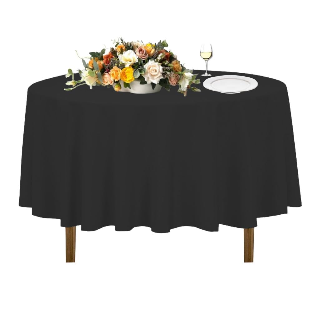 Urby 72'' Black Round Tablecloth for 2-3ft Round Cocktail Table or Coffee Table, Mantel Redondo Para Mesa De 4 Sillas, Ideal for Party, Wedding, Banquet and Events.