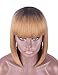 Kalyss Short Ombre Honey Blonde 2 Tones Black to Blonde Bob Wigs with Hair Bangs Heat Resistant Yaki Synthetic Straight Full Head Hair Replacement Wig for Women Natural Looking for Daily Wear