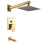 Rozin Gold Polished 2-way Diverter Valve Bath Shower Faucet 8-inch Top Rainfall Showerhead with Tub Tap
