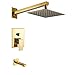 Rozin Gold Polished 2-way Diverter Valve Bath Shower Faucet 8-inch Top Rainfall Showerhead with Tub Tap