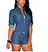 MOMTUESDAYS2 Women's Long Sleeve A-line High-Low Denim Casual Dress Cowboy Jumpsuit