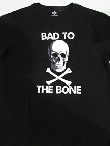 Smiling Skull Face &amp; Crossbones "Bad To The Bone" T-Shirt (Large, Black)