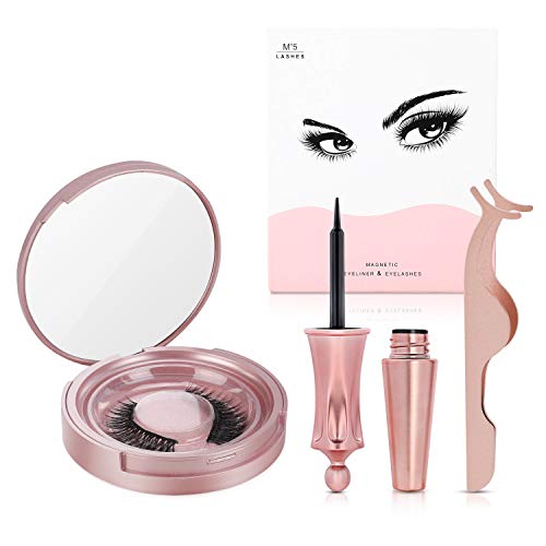 Magnetic Eyeliner, TedGem Magnetic Eyelashes Magnetic Eyeliner Kit, 3D Reusable Eyelashes with Tweezers Waterproof Long Lasting Eyeliner False Eyelashes Magnetic Eyeliner for Natural Look