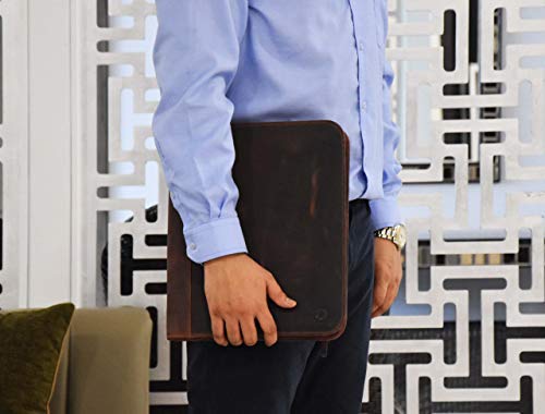 Leather Portfolio | Zipper Binder Planner 2018-2019 | Tablet Holder by Aaron Leather (Cedar Brown)