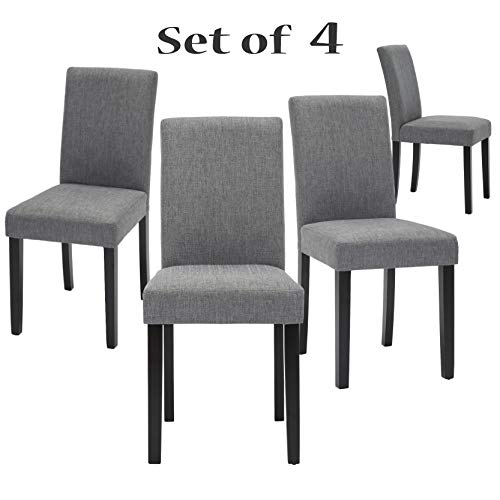 Upholstered Dining Chairs with Solid Wooden Legs, Modern Stylish Fabric Padded Parsons Chairs Set of 4 (Gray)