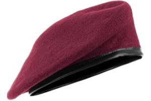 MAYMII·HOME British Military Berets Hat Cap for Men Women, Wool and Real Leather Beret Hats, Black/Red/Arm Green Army Beret