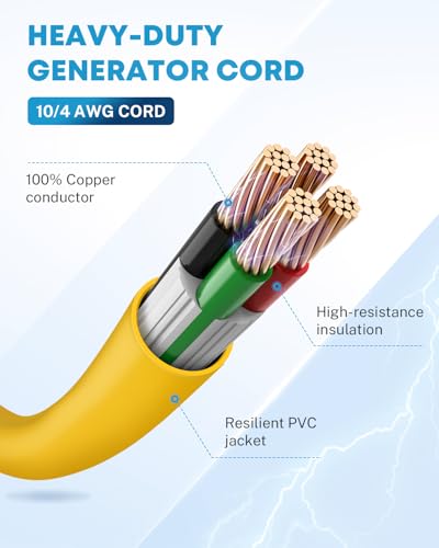 Kohree Nema L14-30 Generator Cord 30 Amp 4 Prong 50FT, Heavy Duty Generator Power Locking Cord for Manual Transfer Switch, Electric Extension Wire 10 Gauge 125/250V, 7500W with Cord Organizer