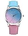 COOKI Womens Quartz Watches, Rainbow Design Unique Analog Fashion Clearance Lady Watches Female Watches Casual Wrist Watches for Women,Round Dial Case Comfortable Faux Leather-H15 (Blue)