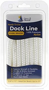 3/8" x 15'  White Double Braided Premium Nylon Dock Line - For Boats up to 25'