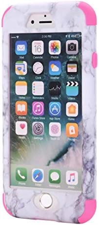 iPhone 7 Case,iPhone 8 Marble Case Three-In-One Design Marble Grain Dual Layer Silion Gel Shock Resistant Case (Peach)