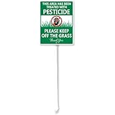 Ymaotrade Area Has Been Treated With Pesticide, Please Keep Off Grass Signs for Yard with Stake, Sturdy Aluminum Sign Rust Free, Green and White Lawn Sign for Yard Garden Lawn Outdoor 7×8.8 inch