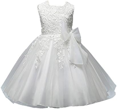 Azhido Flower Girls Dresses Lace Embroidered Sleeveless Bowknot Princess Pageant Gown Ivory …