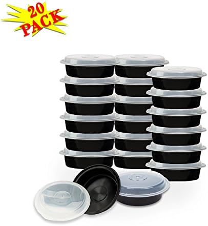 Reusable Microwaveable Food Storage Containers - Pack of 20 Stackable Bento Lunch Boxes with Lids, Freezer and Dishwasher Safe - 24oz Round - Black -By Homeryware