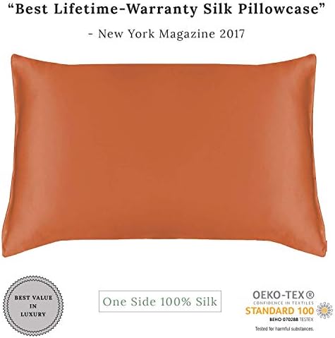 MYK Pure Natural Mulberry Silk Pillowcase, 19 Momme with Cotton Underside for Hair & Skin, OEKO-TEX (Peach, Queen)