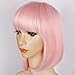 Colorful Bird Pink Bob Short Straight Wig with Flat Bangs Synthetic Pastel Bob Wigs for Women Cosplay Daily Party Wig Heat Resistant Pink,12 inches