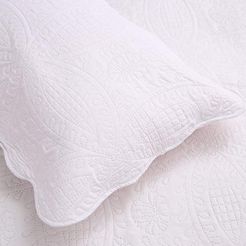 VEEYOO Bedspread Coverlet Set 3 Pieces - Soft Microfiber Lightweight Comforter Quilt Set for All Season, Full/Queen, White - Thumbnail 5