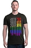 Shop4Ever Distressed Rainbow Flag T-Shirt Gay Pride Shirts Medium Black 0