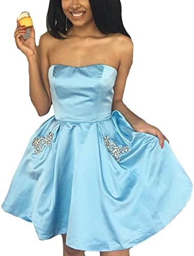 Dearta Women's A-Line Strapless Homecoming Dresses Style T Light Sky Blue US 18