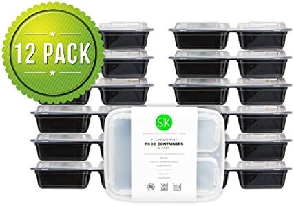 Hot Deal! Reusable 3-Compartment Bento Box Food Container by Simple Kitchen Products, Dishwasher, Microwave &amp; Freezer Safe, BPA Free, Best for Portion Control &amp; Meal Prep Containers, 12 Pack