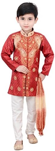 Klaud Zee Kids Ethnic Baby Boys' Indo Western Festive and Party Wear Sherwani and Breeches Set