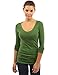 PattyBoutik Women Raglan V Neck Ruched Sides Top (Medium Green Medium)