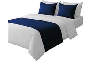 DPS COTTON KING 100% Egyptian Cotton Bed Runner Navy Solid Twin Size (70x20) 3 Piece Decorative Bed Scarf for Bedroom Hotel Wedding Room with 2 Pillow Shame