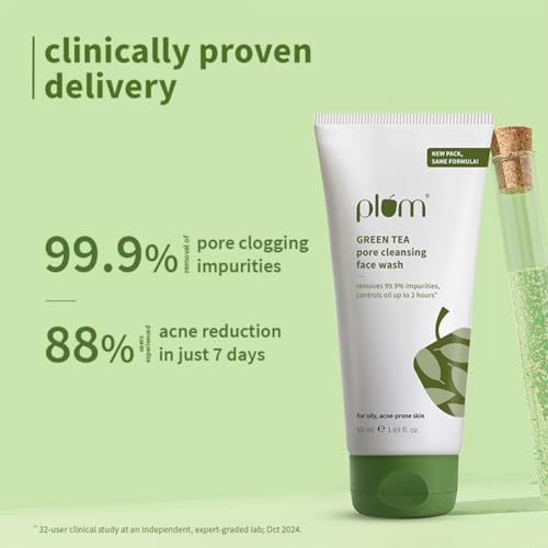 Plum Green Tea Pore Cleansing Face Wash for Oily, Acne Prone, Dry & Combination Skin | with Glycolic Acid | Fight Pimples & Control Excess Oil | Gentle Exfoliating & Non-Drying | Women & Men | 50ml