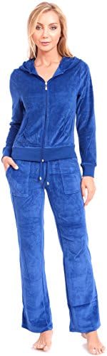Women's Plus Size Athletic Velour Zip Up Hoodie and Sweat Pants Set Order 2 Sizes Up Royal Blue 1X
