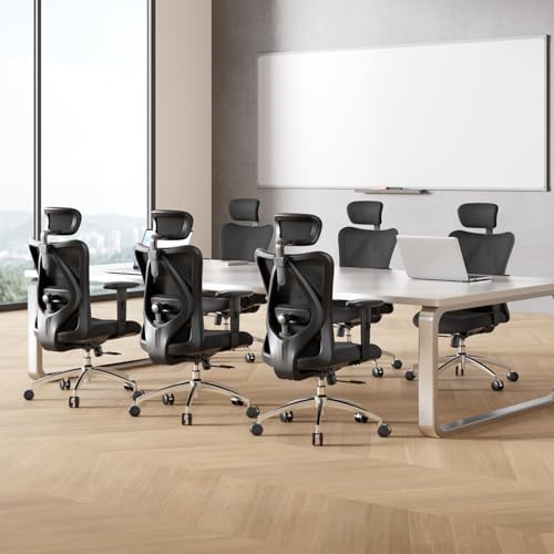 SIHOO Ergonomic Office Chair Computer Chair Desk Chair, Adjustable Headrests Chair Backrest and Armrest's Mesh Chair (2 Packs Black)
