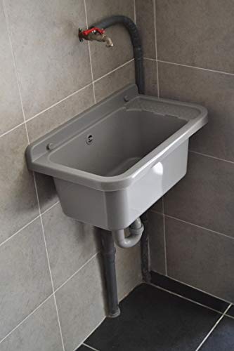 Waschbecken mit Wandmontage, Betongrau, Harz für den Außenbereich, 50 x 34 x 21 cm – Bild 4