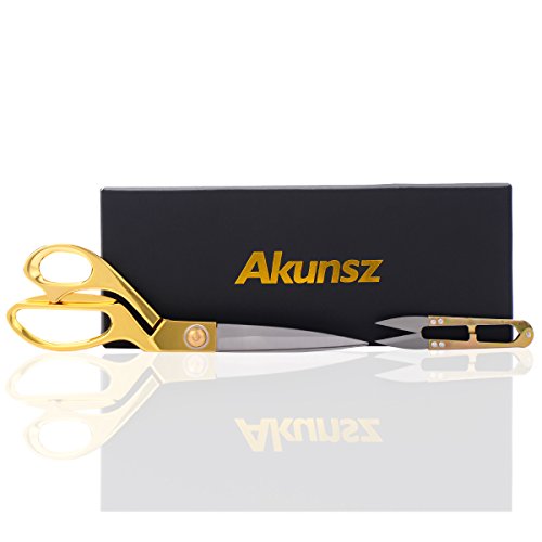 Fabric Scissors 9.5 inch Tailor Scissors + Thread Snips, AKUNSZ Dressmaking Scissors Dressmaker Shears Stainless Steel Gold Scissors for Fabric, Dressmaking, Sewing, Tailoring
