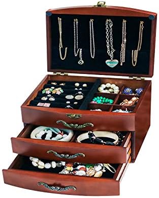 GBOLE Jewelry Box, Large Capacity, Jewelry Box, Wooden Accessory Box, Multi-functional, Drawer Type, Accessory Storage, Excellent Storage Capacity, Easy to Use (Tan)