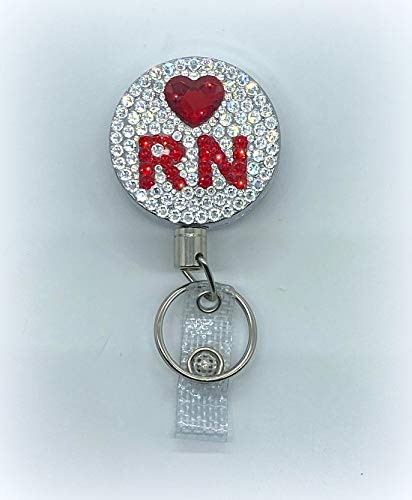 Amazon Com Heart Rn Id Badge Holder W 25 5 Retractable Cord Clip Made With Swarovski Crystals Handmade