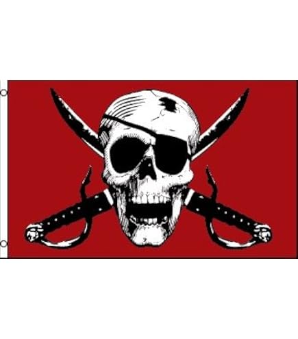 Crimson Pirate Flag 3x5 FT Jolly Roger Red Skull Swords Eye Patch 100D Polyester