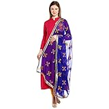 Dupatta Bazaar Indian Phulkari Embroidered Chiffon Dupatta Stole for Women/ Designer Ethnic Lace Border Scarf Shawl/Chunni,Blue