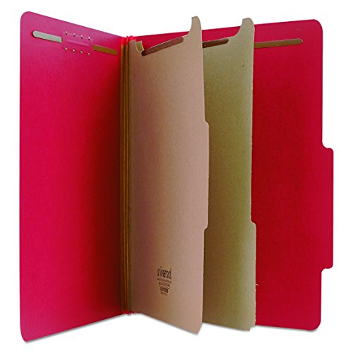 Universal Pressboard Classification Folders, Letter, 6Section, Ruby