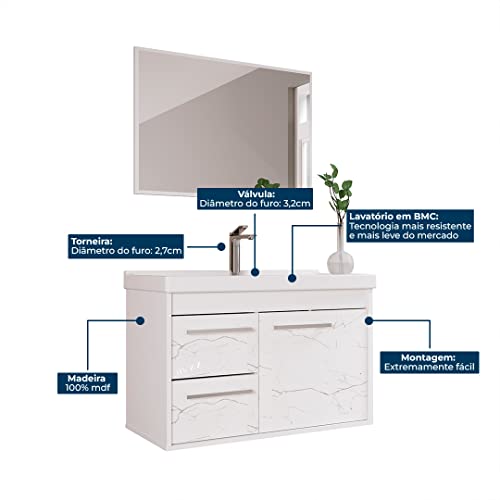 RIVERZZA Kit Armário para Banheiro 60cm MDF com Cuba + Espelheira - Potenza (Gianduia)