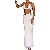 Women's Sexy Backless Slim 2 Piece Swimsuit Beach Bikini Dress Knitted Hollow Out Cover Up Set