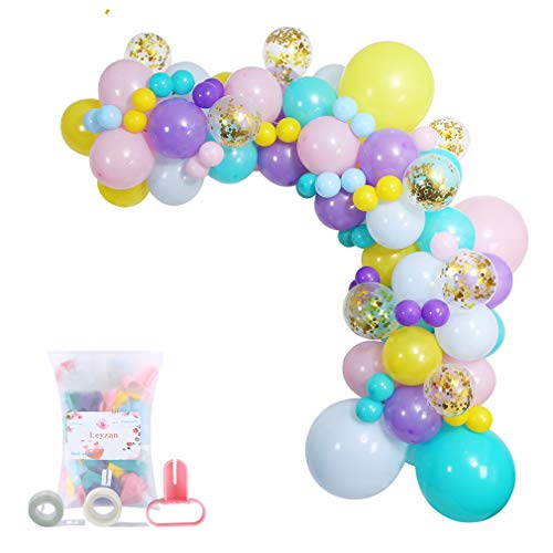 Unicorn balloon garland kit, Leyzan 89pcs Balloon arch kit Unicorn Party Supplies Confetti balloons 18inch 12inch 5inch Yellow Purple Pink Blue Tiffany Latex Balloons Party Decorations for Baby Shower / birthday party / rainbow party