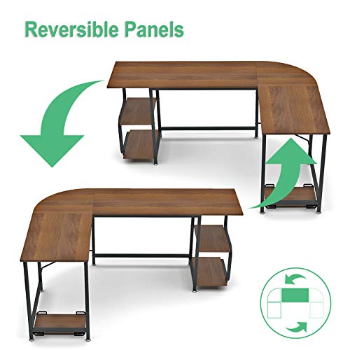 Teraves Reversible L Shaped Desk with Shelves Round Corner Computer