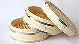 Signature Chef Bamboo Steamer, 10 inch, 2 Tier with Lid, Stainless Steel Banding