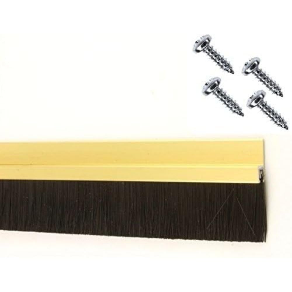 Merriway BH03386 StormSeal Door Bottom Brush Draught Excluder Strip, Screw Fixing Gold Tone Aluminium Metal, 915mm (36 inch)