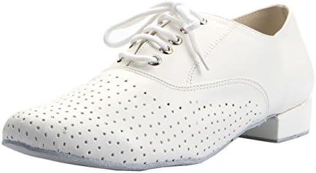 Minitoo QJ802 Mens Round Toe White Leather Modern Salsa Tango Ballroom Latin Wedding Party Dance Shoes 11 M US