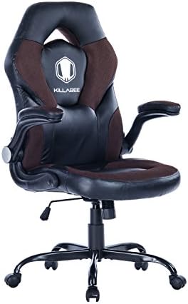 VON RACER Racing Style Gaming Chair - Flip-Up Arms Ergonomic Leather &amp; Mesh Computer Desk Office Chair (Coffee-9016)