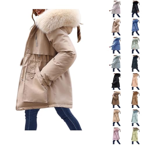 women winter coat Parka Jacket Womens Women Plus Size Daily Winter Coat Lapel Collar Long Sleeve Thicken Jacket Windproof Warm Thick Padded Outerwear woman Outerwear Khaki L