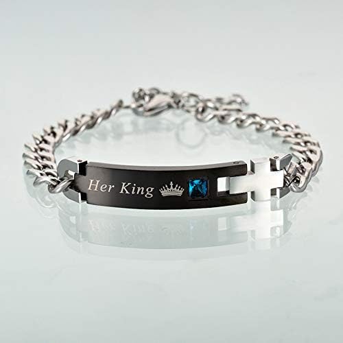 VIWIV Diamond-studded Titanium Steel Zircon Bracelet Influx Couple Bracelets Fashion Temperament Wild Wristband Decoration King Queen Crown Bracelet