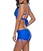 Zando Push Up Two Pieces Bikini with Boyshort Athletic V Neck Swimsuit Vintage Halter Back Swimwear Bathsuit for Women Charming Royal Blue M (US 6-8)